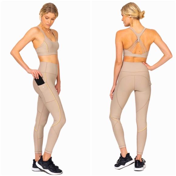 Thrive Societe Beige High Waist Legging Bra Set Medium NWT Activewear Co-ord